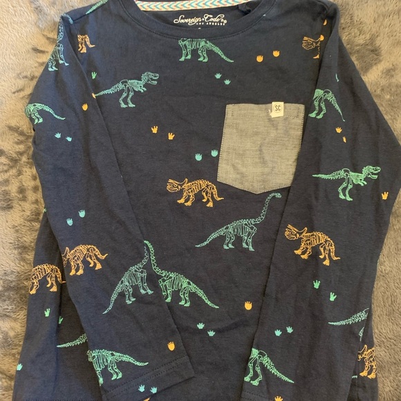 Sovereign Code Blue and Green Long Sleeve Tee with Dinosaur Print - Picture 1 of 5